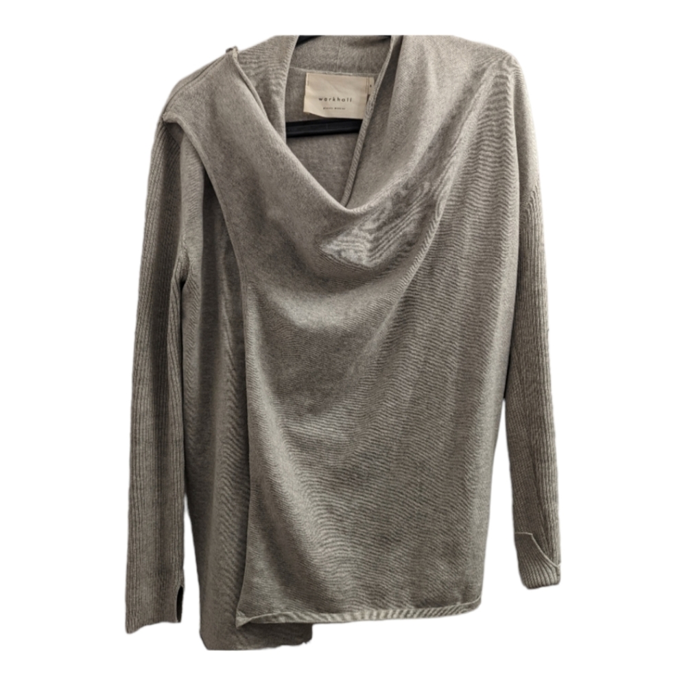 Workhall beige asymmetrical zip shoulder cardigan size SMALL